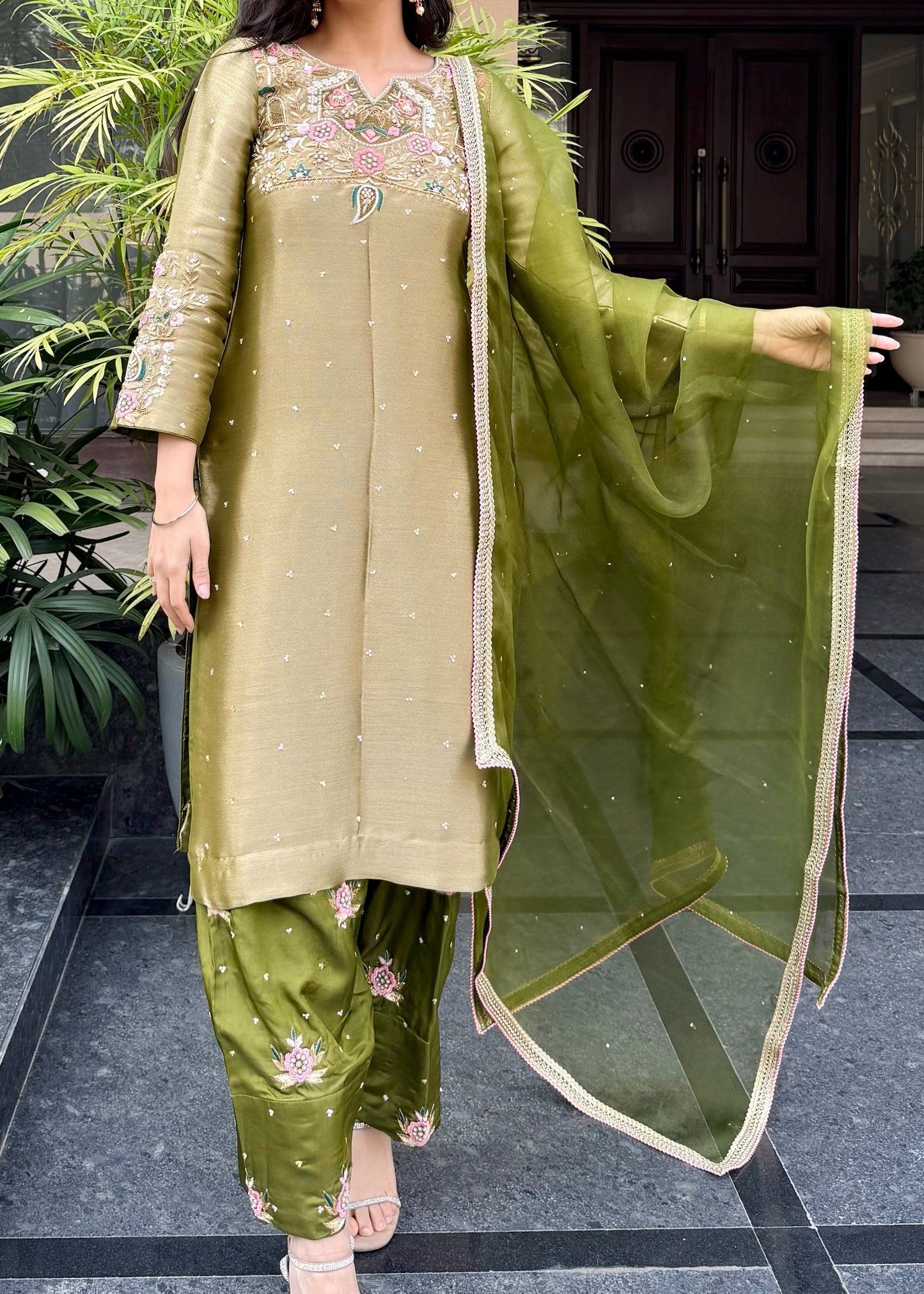 Tissue Silk Suit with Organza Dupatta