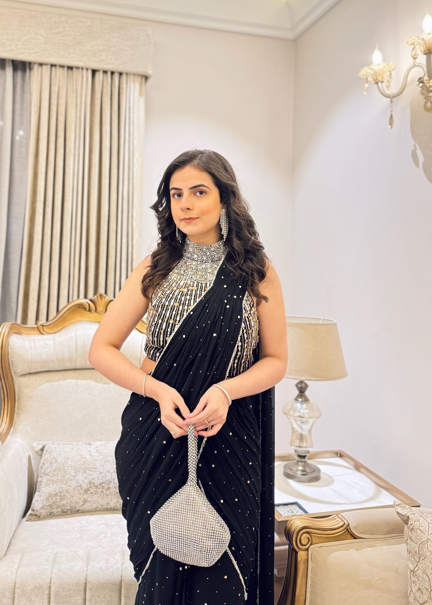 Pre-Draped Hand Embroidered Georgette Saree