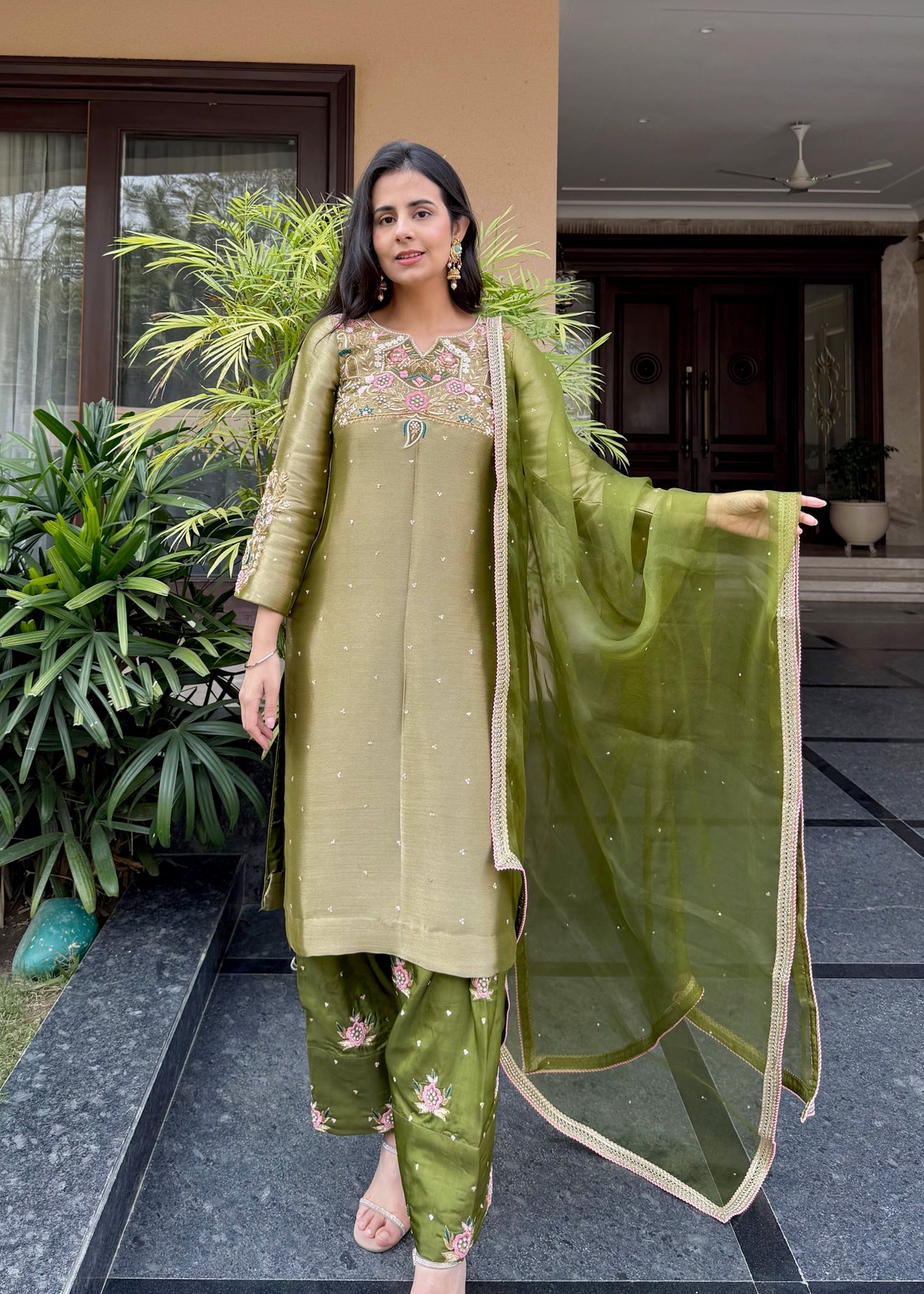 Tissue Silk Suit with Organza Dupatta