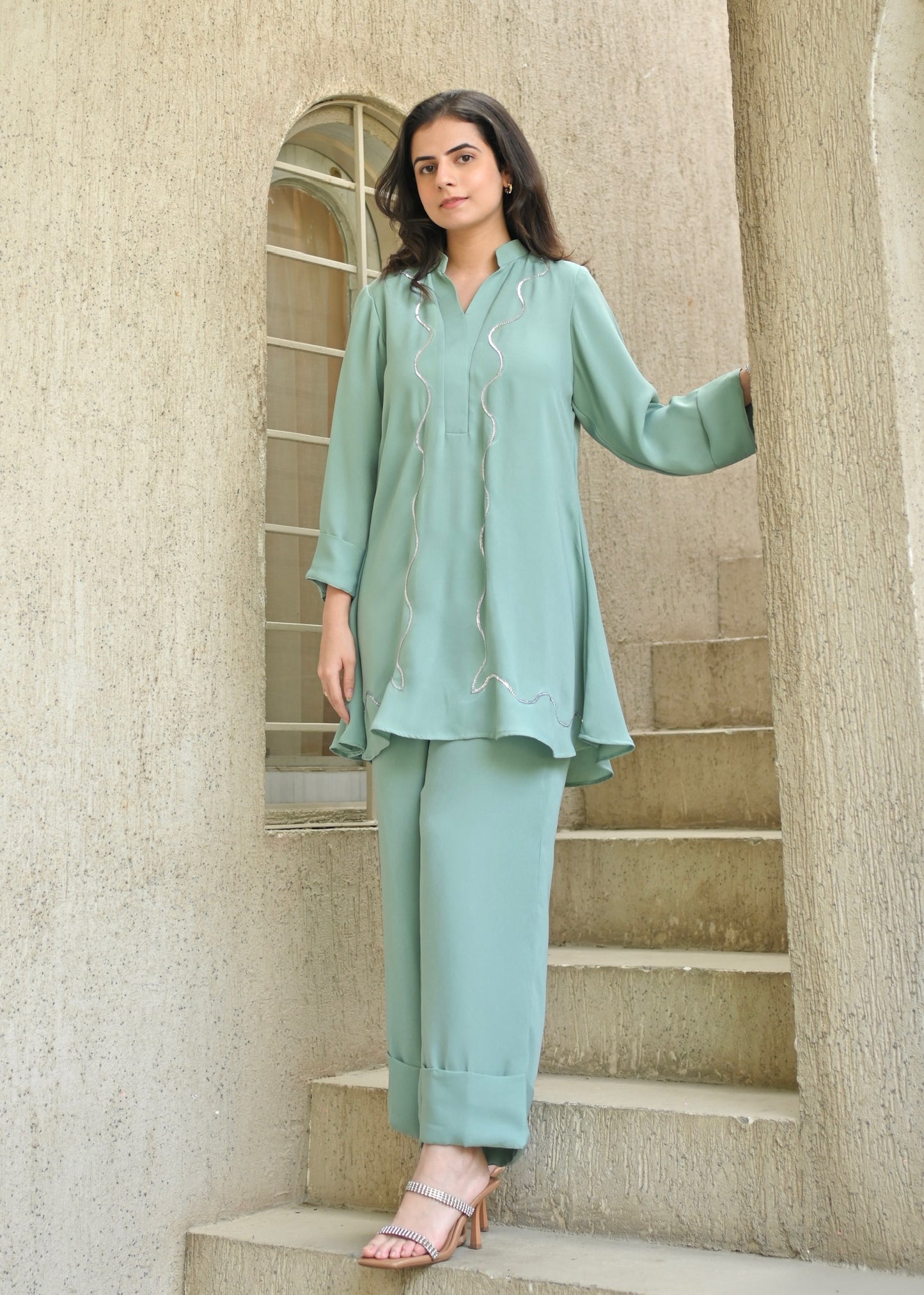 Mint Whisper Double Georgette Co-ord Set