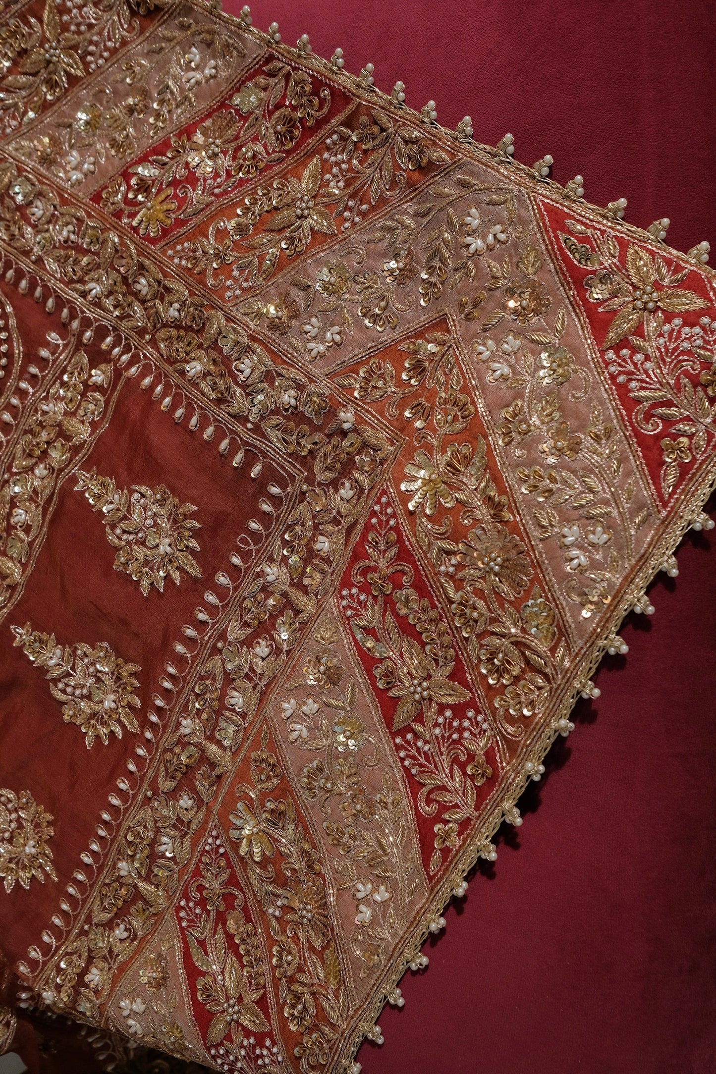 Burnt Orange Raw Silk Bridal Lehenga