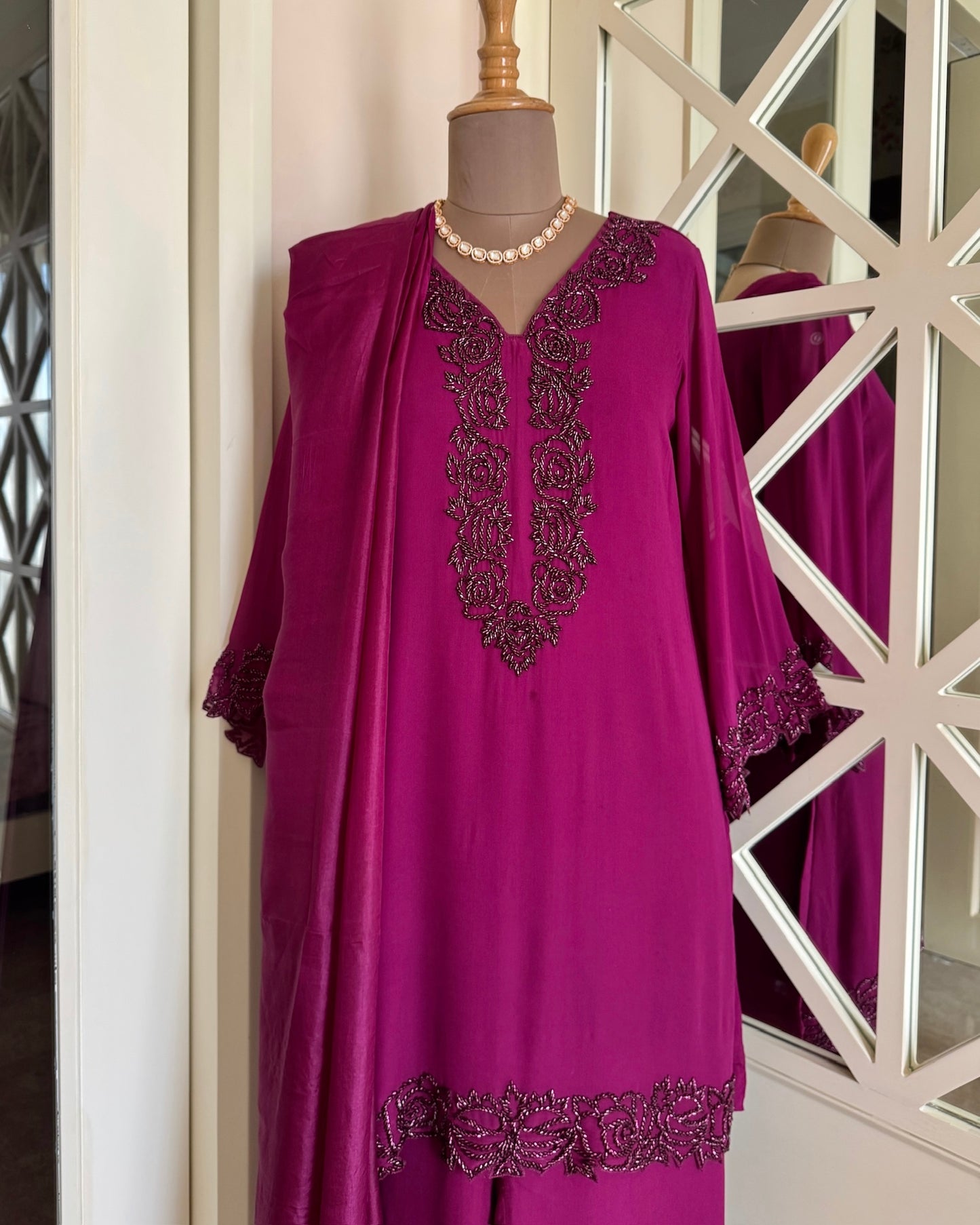 Ziya Fuchsia Cutdana Set