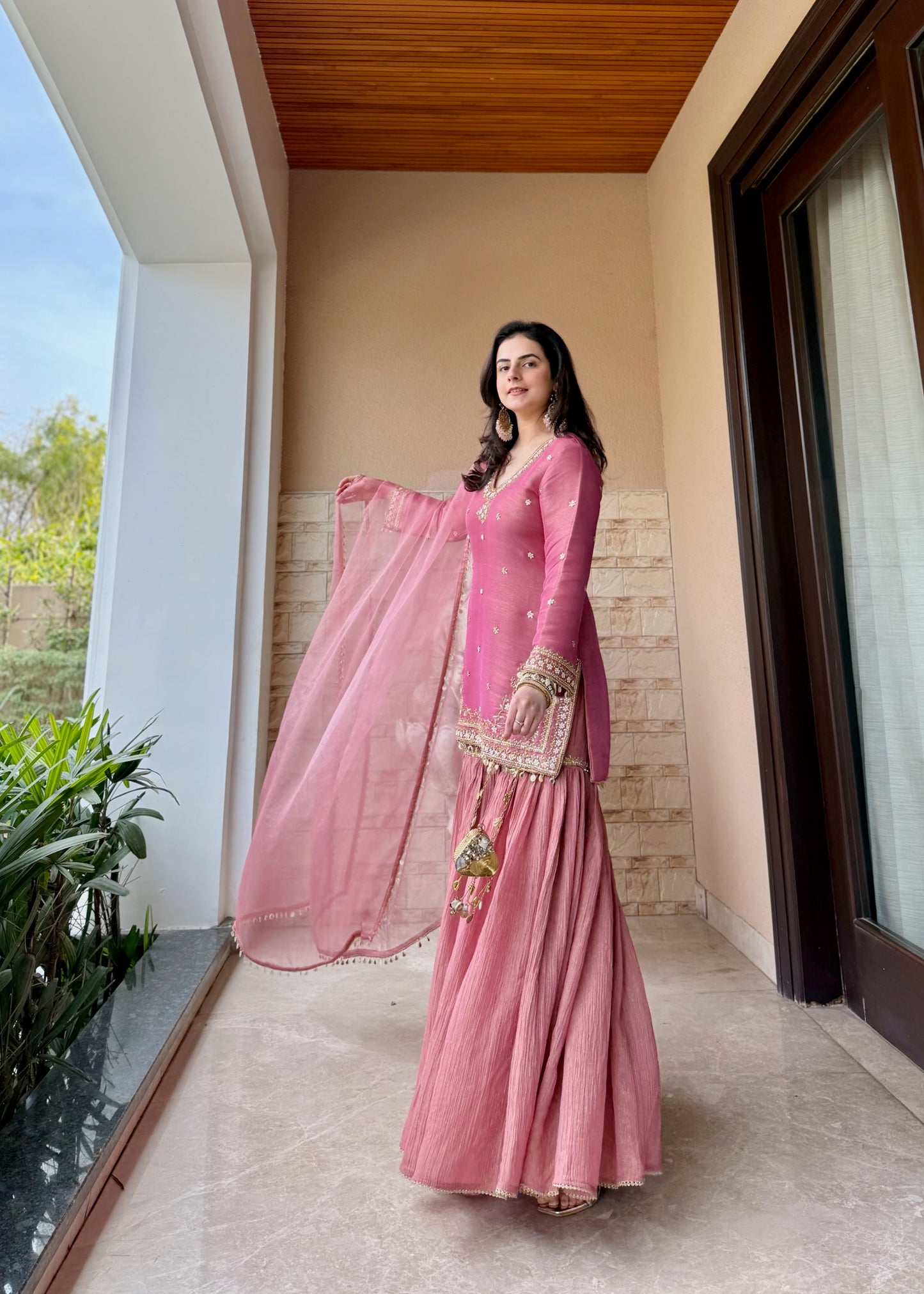 Pink Tissue Gharara Suit