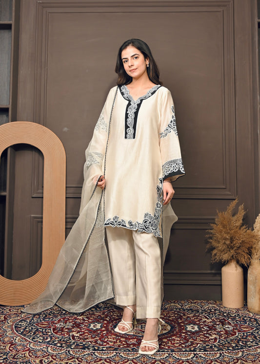 Ivory Grace- Chanderi Embroidered Suit Set