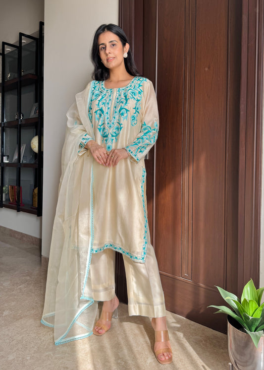Firdaus Blue  – Chanderi Suit Set