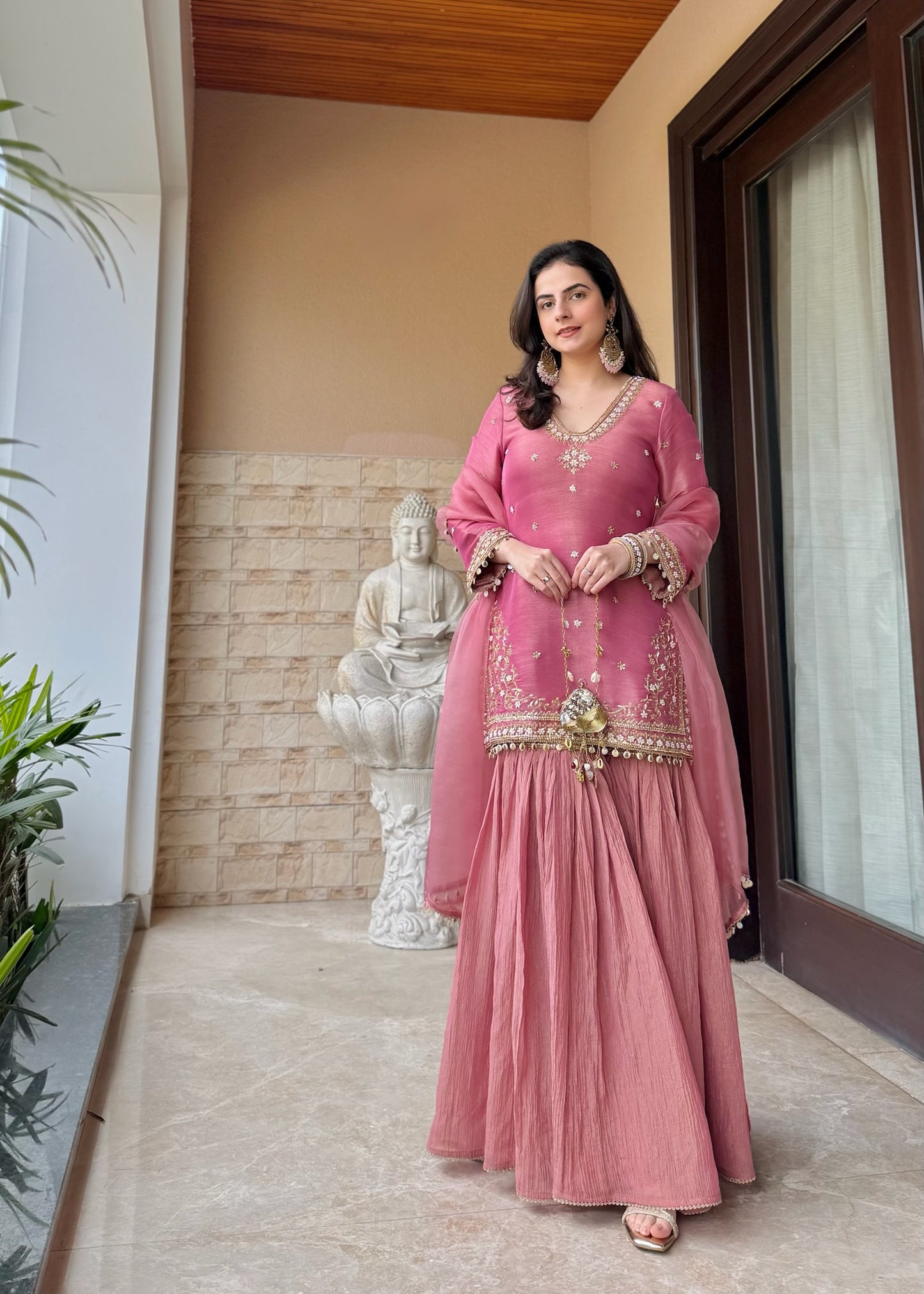 Pink Tissue Gharara Suit