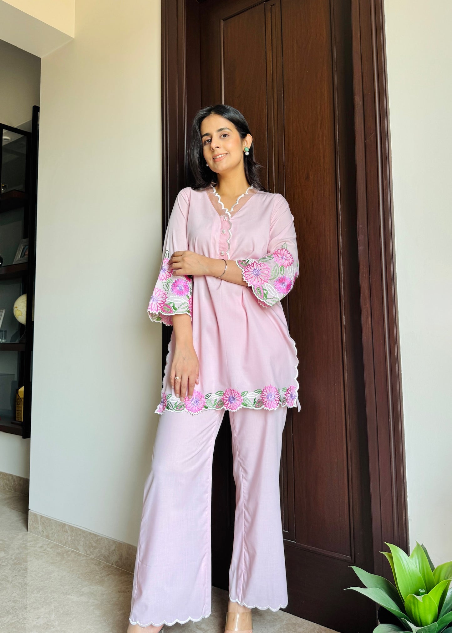 Blush Bloom Embroidered Cotton Co-ord Set