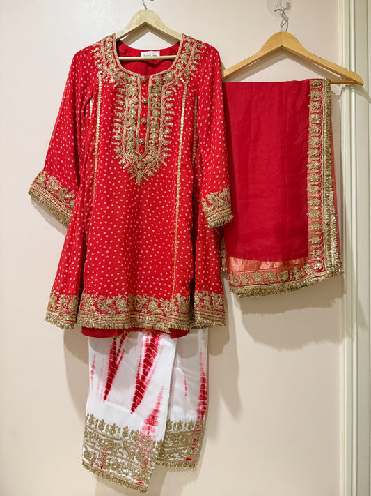 Red Bandhani Embroidered Set