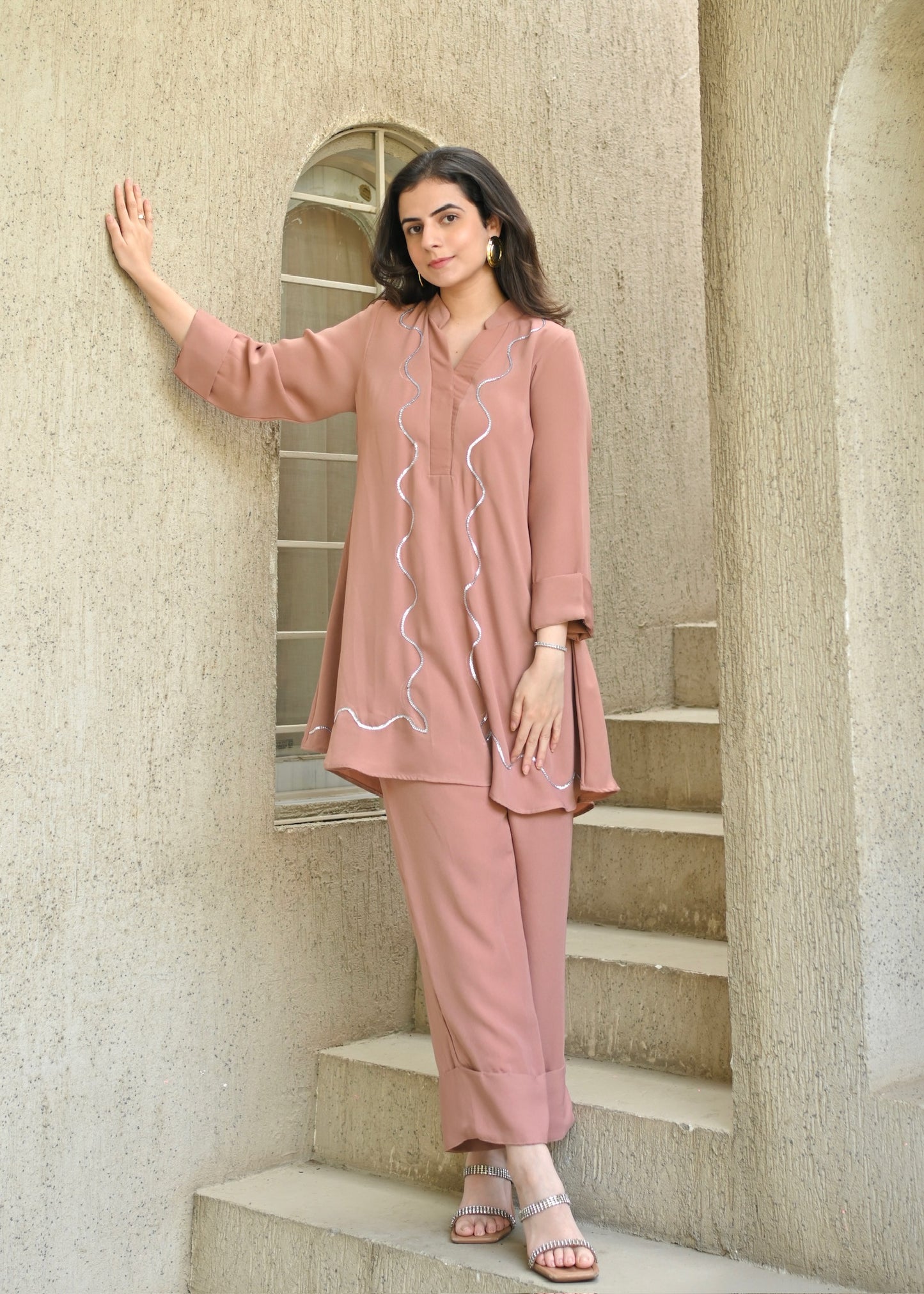 Blush Wave Double Georgette Co-ord Set