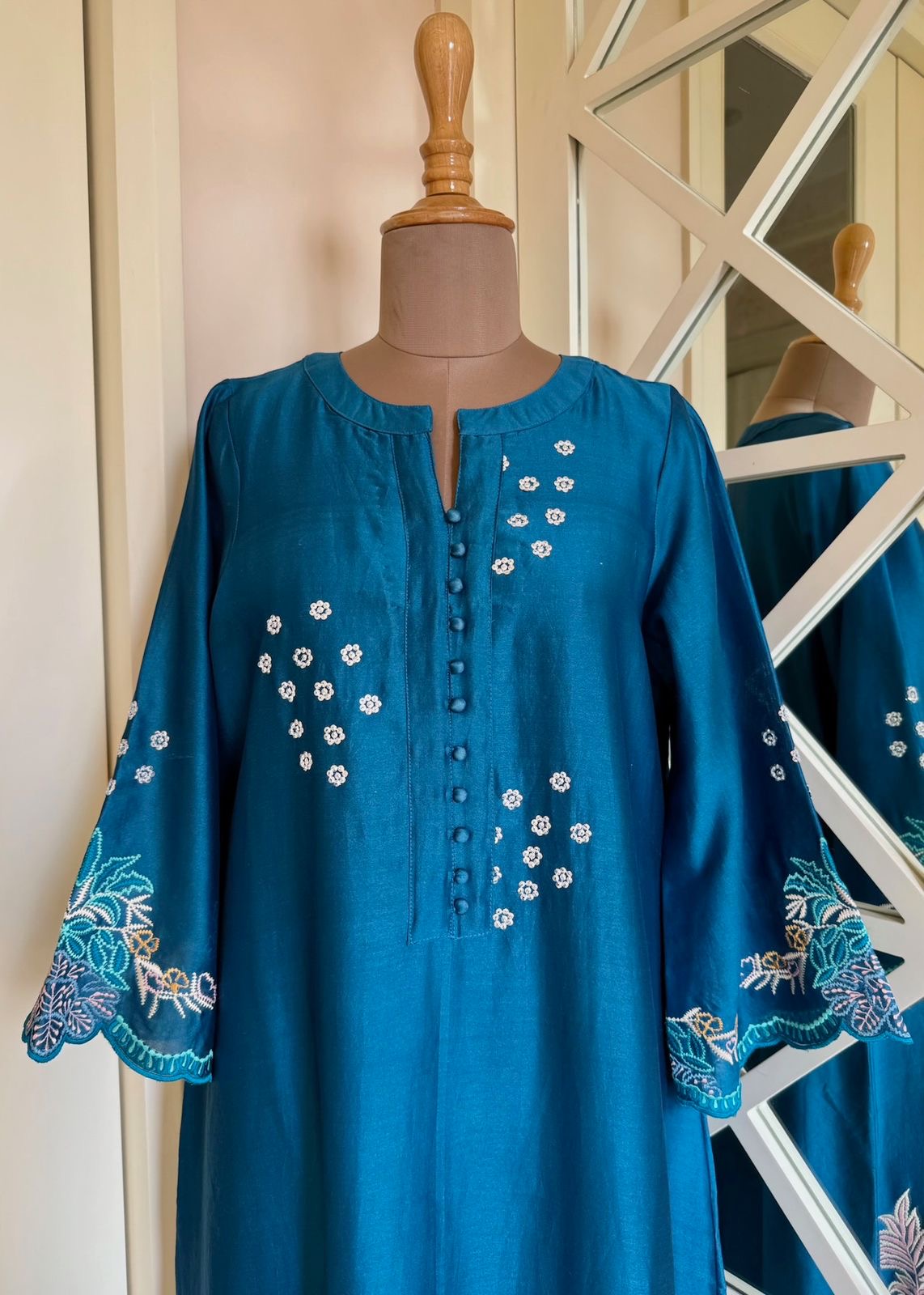 Turquoise Pure Chanderi Kurta Set