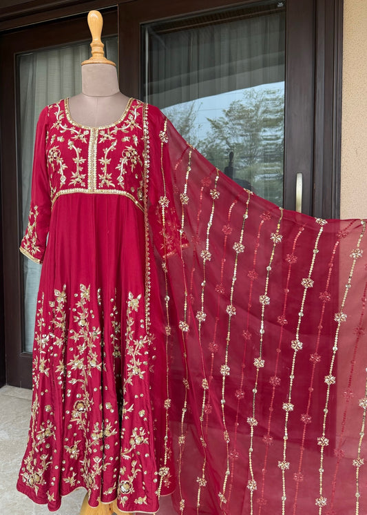 Ruhani Red Silk Anarkali