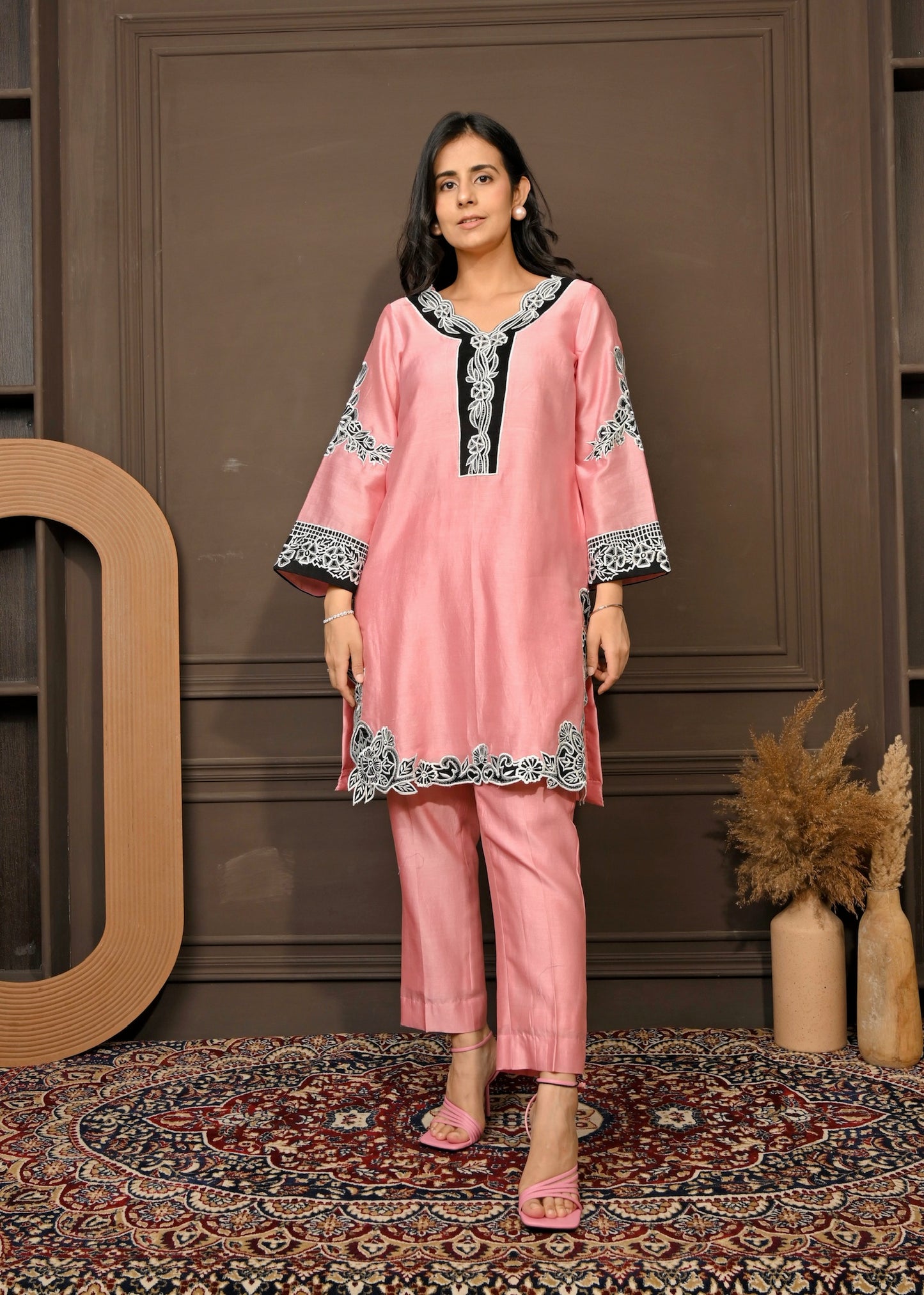 Pink Grace- Chanderi Embroidered Suit Set