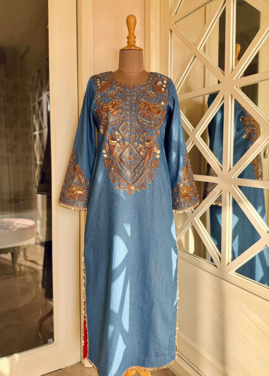 Denim Embroidered Dress