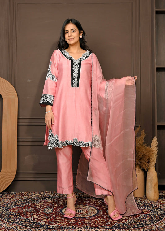 Pink Grace- Chanderi Embroidered Suit Set