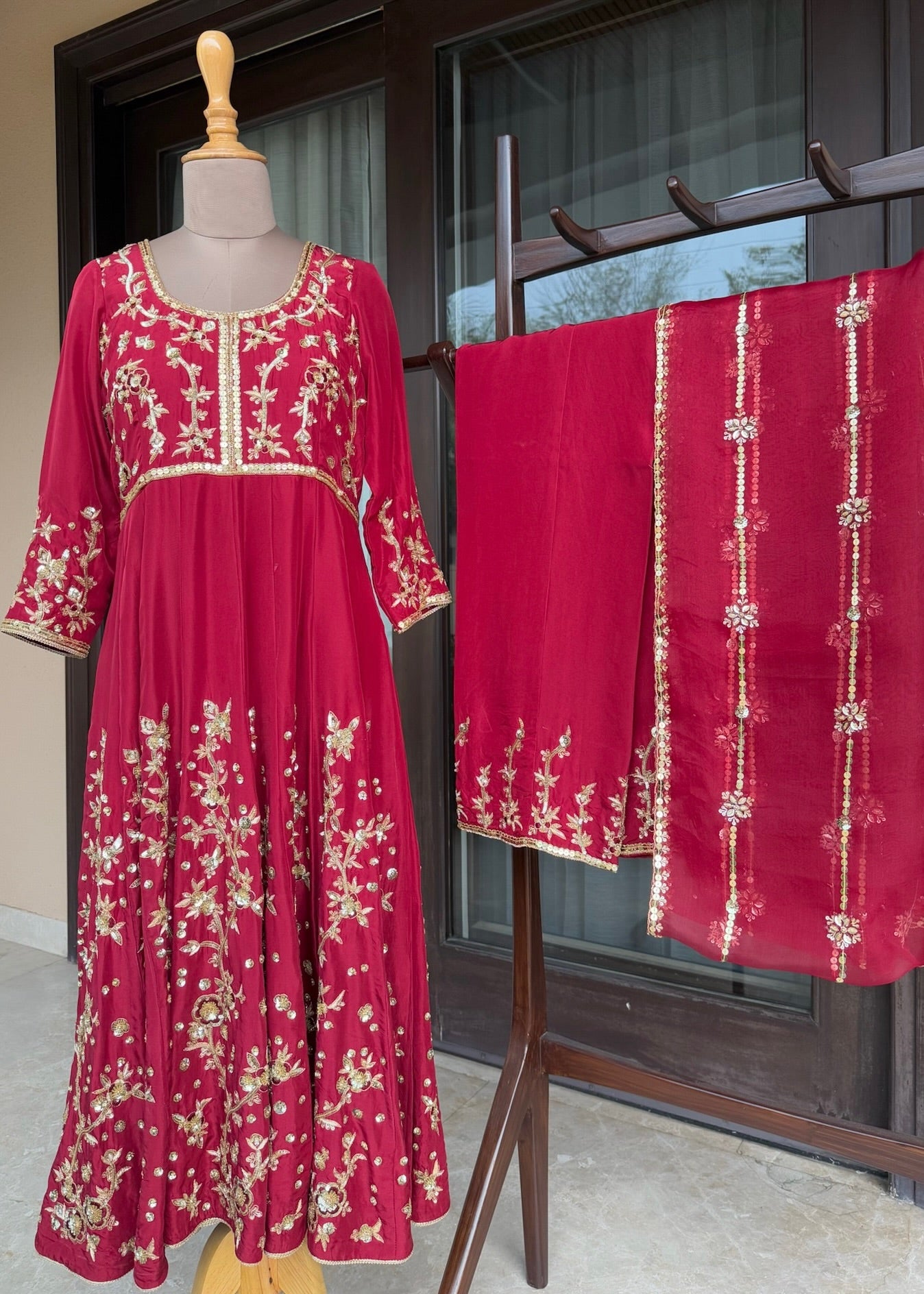 Ruhani Red Silk Anarkali