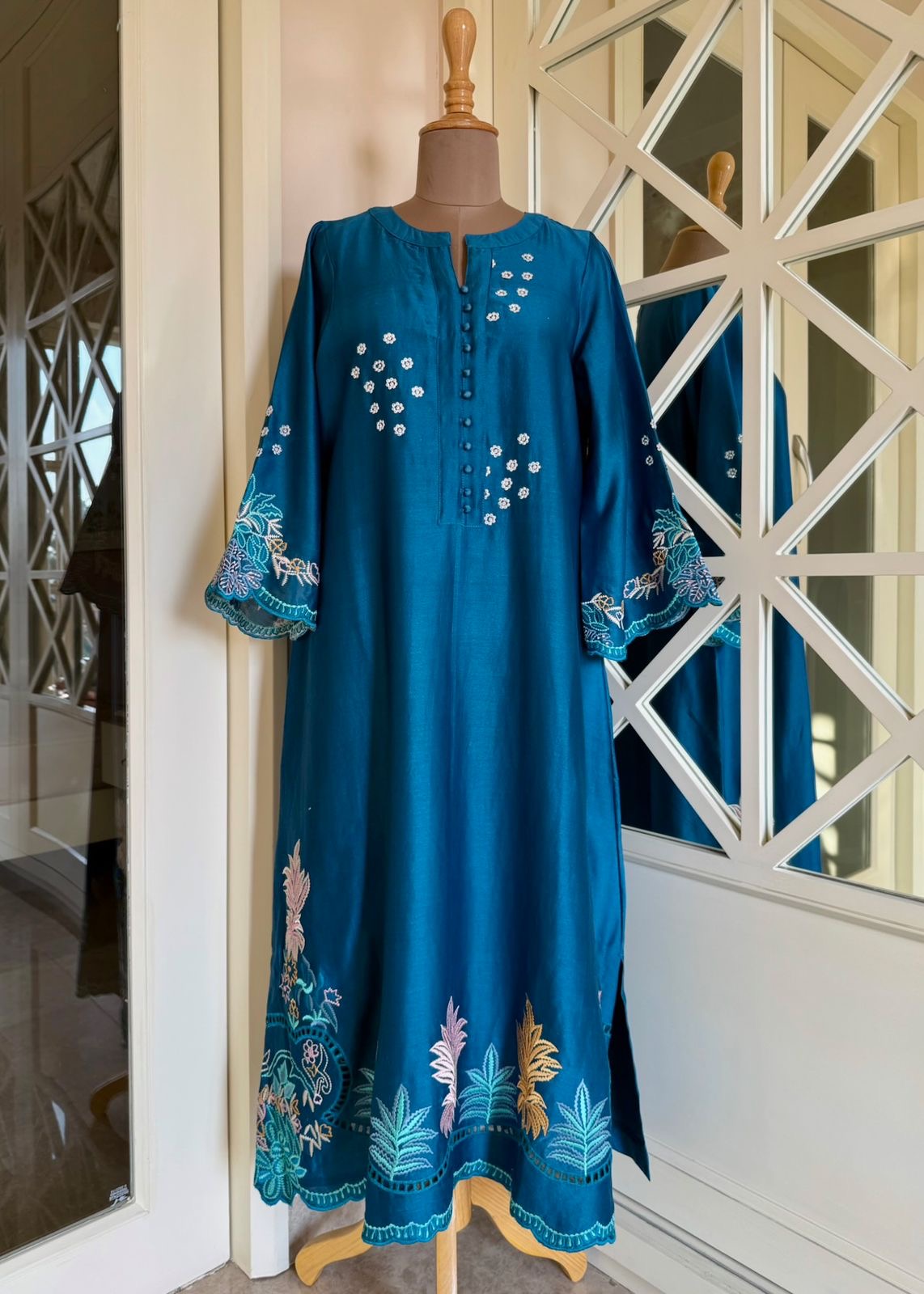 Turquoise Pure Chanderi Kurta Set