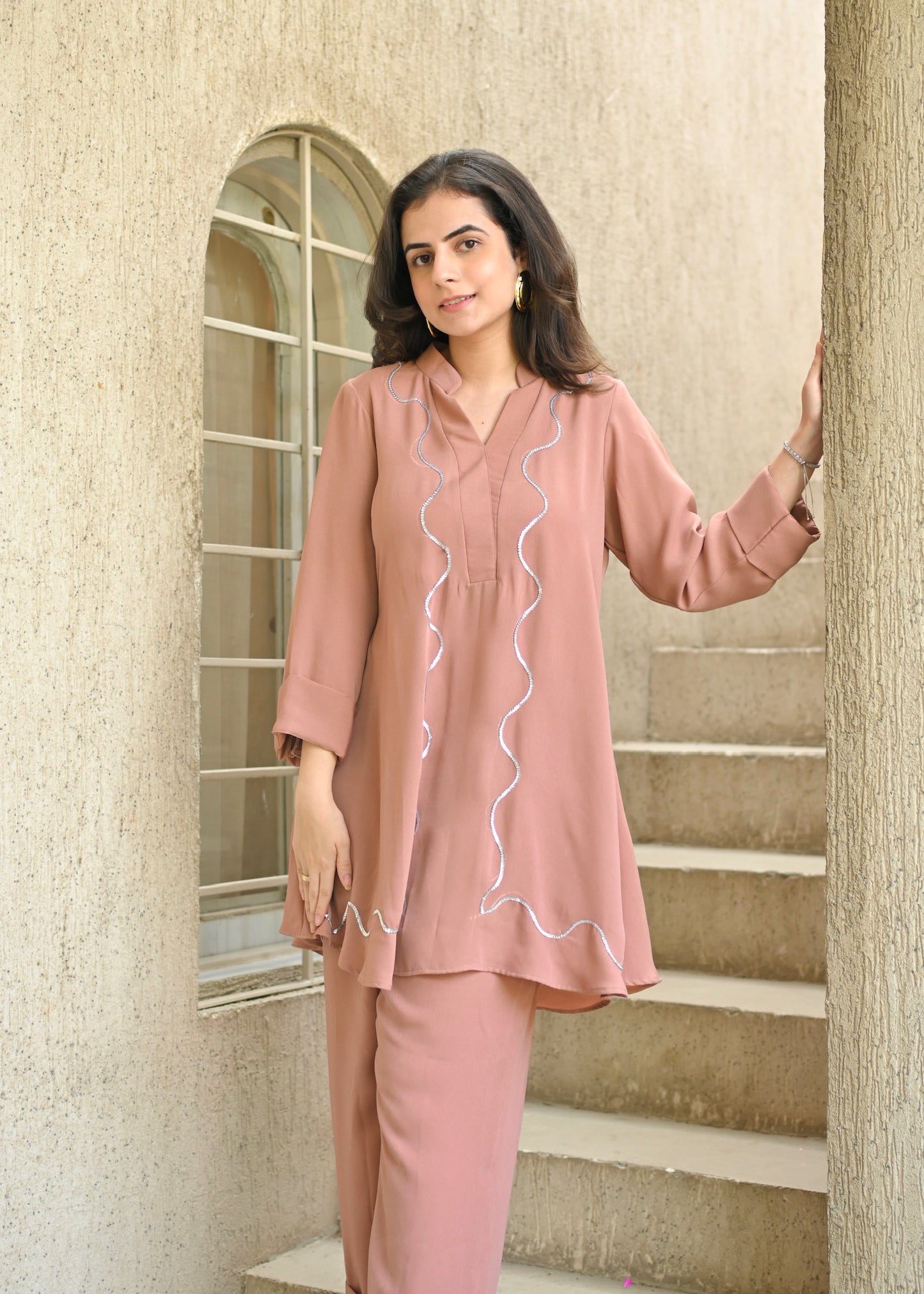 Blush Wave Double Georgette Co-ord Set