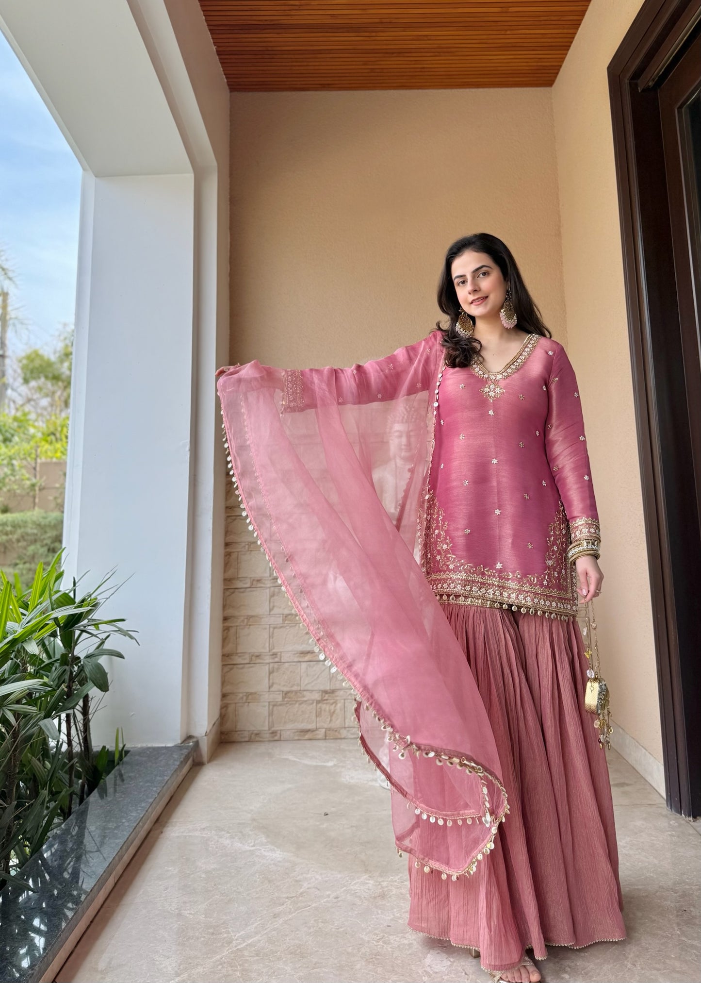 Pink Tissue Gharara Suit