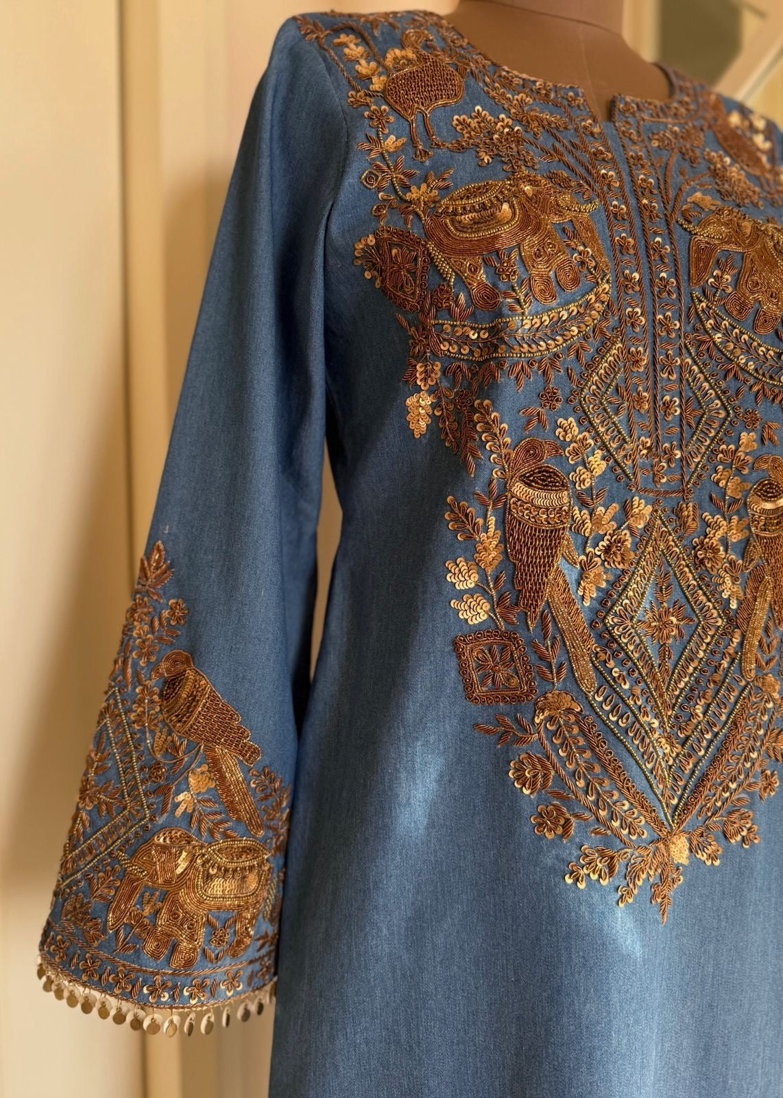 Denim Embroidered Dress