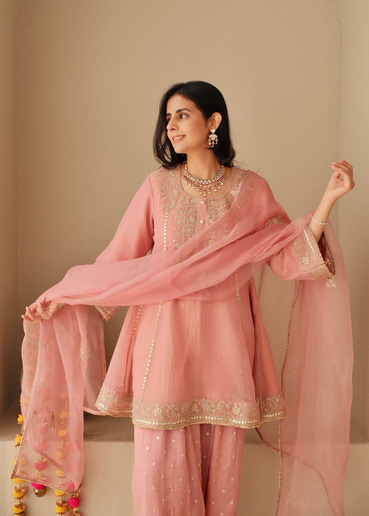 Gulabi Noor- Crushed Tissue Suit