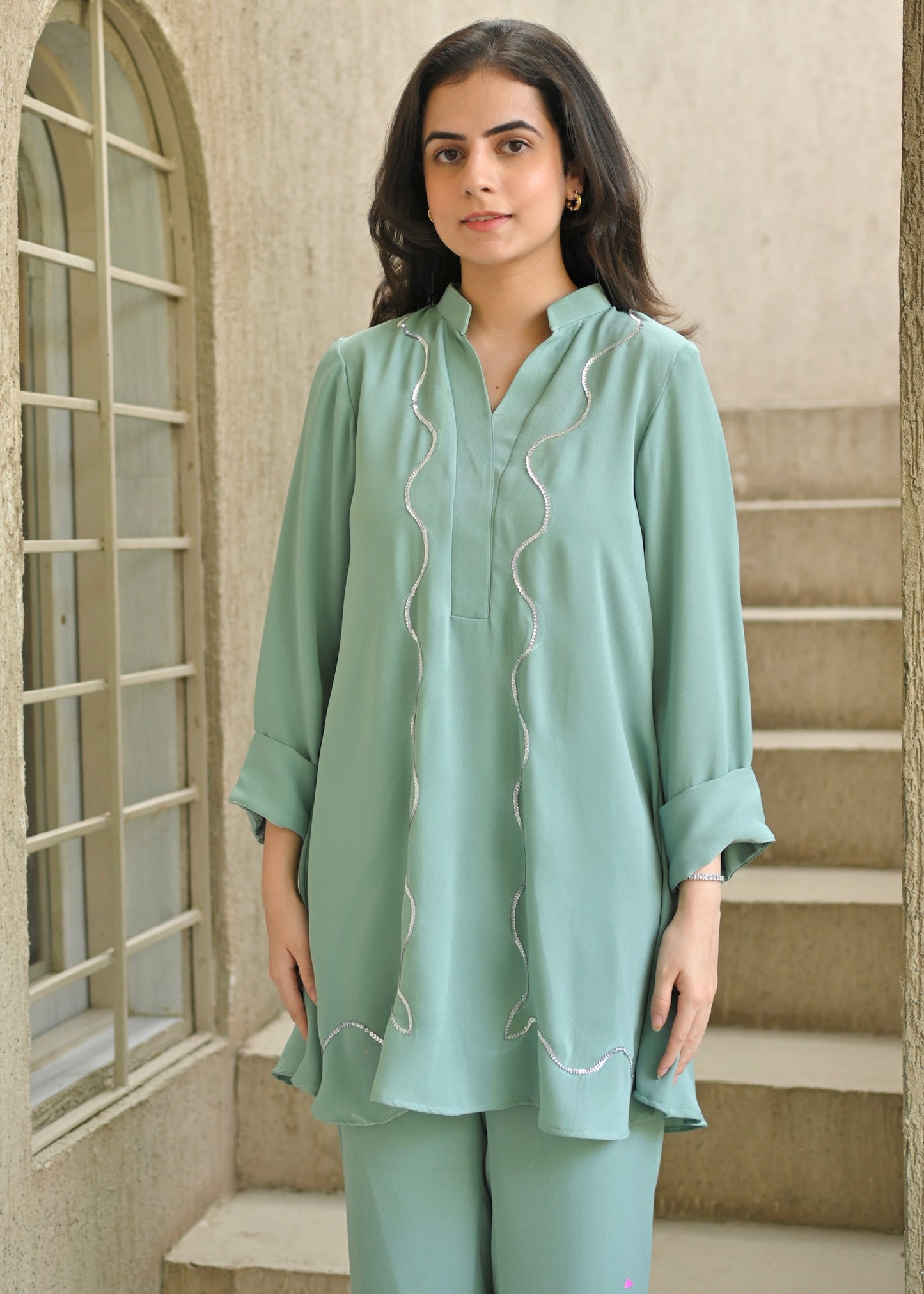 Mint Whisper Double Georgette Co-ord Set