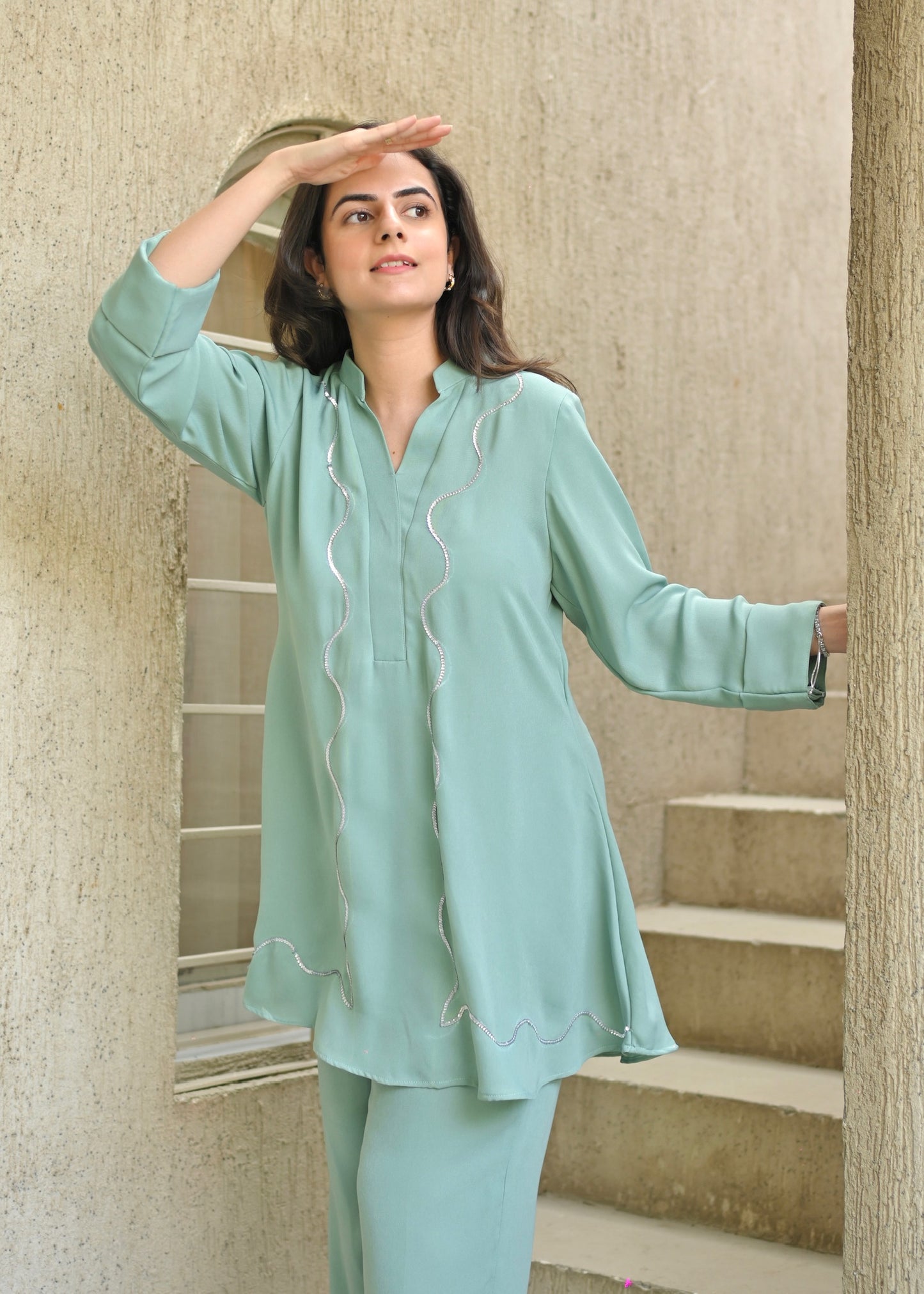 Mint Whisper Double Georgette Co-ord Set