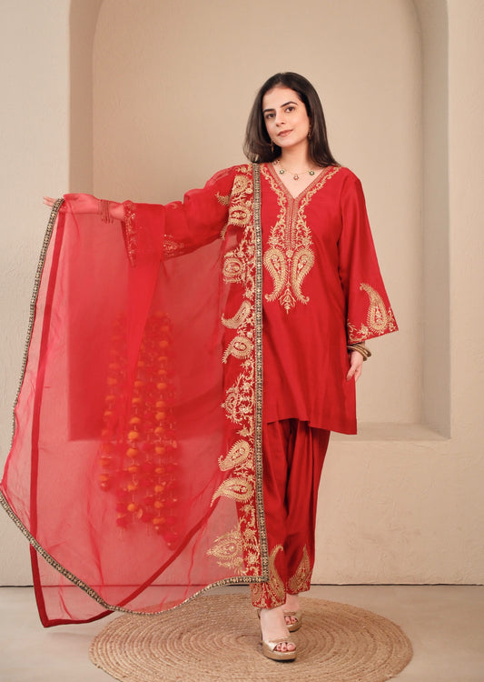 Noor-e-Laal – Pure Chanderi Embroidered Salwar Set