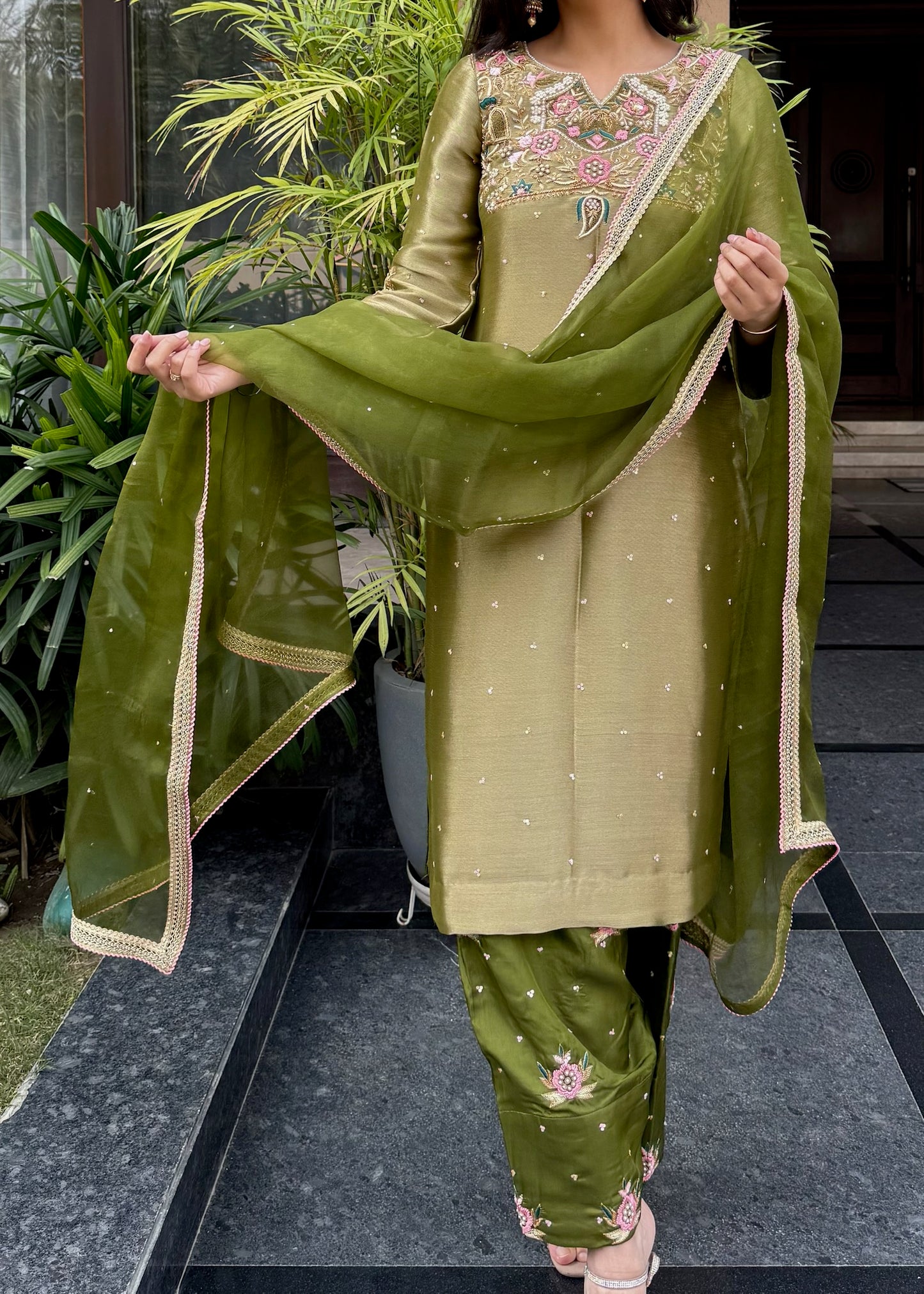 Tissue Silk Suit with Organza Dupatta