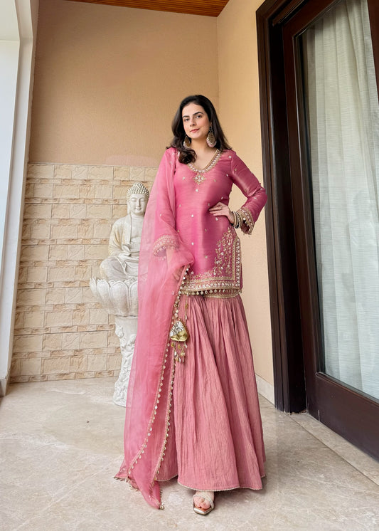 Pink Tissue Gharara Suit