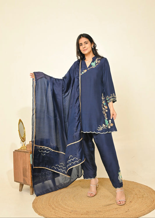 Navy Blue Pure Silk Ensemble