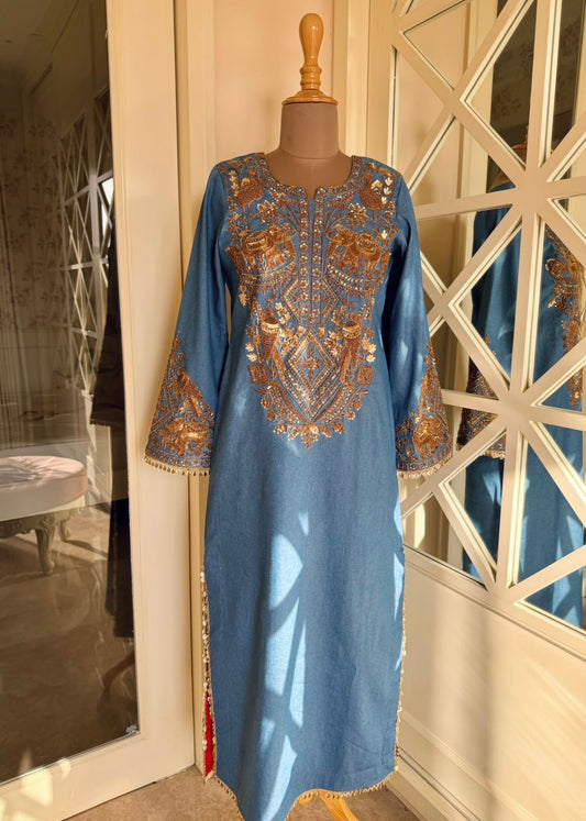 Denim Embroidered Dress