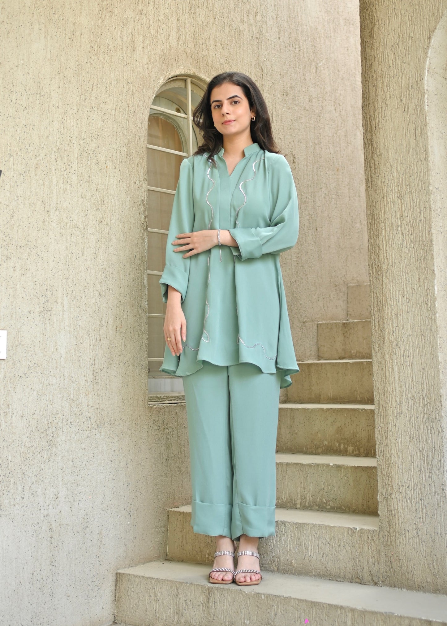 Mint Whisper Double Georgette Co-ord Set