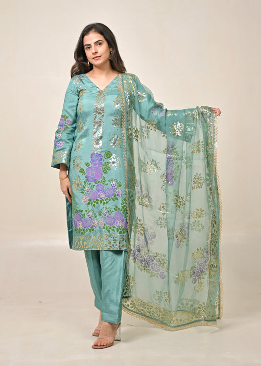 Blue Bloom Pure Organza Suit