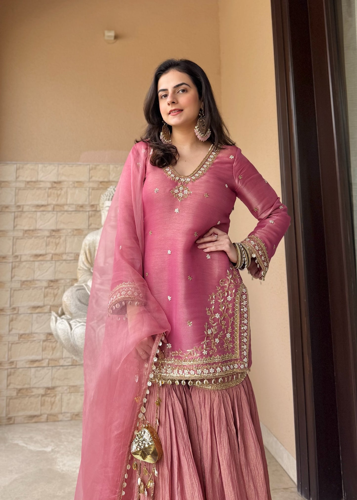 Pink Tissue Gharara Suit