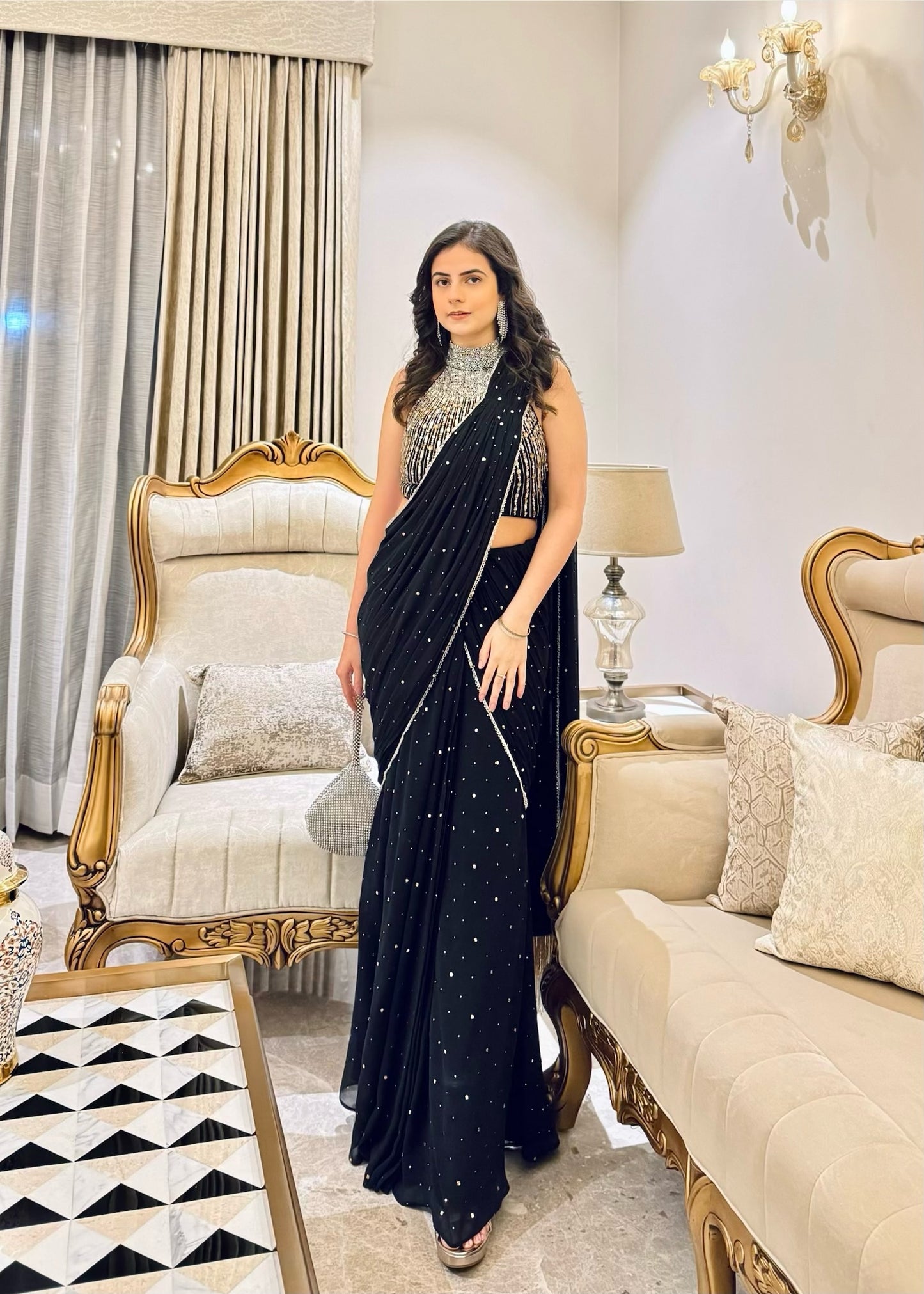 Pre-Draped Hand Embroidered Georgette Saree